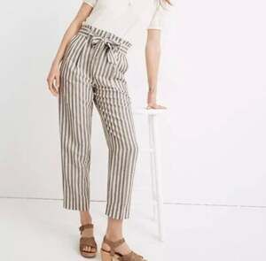 Madewell Striped Linen-Blend Paperbag Pants SIZE 2
